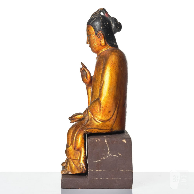 A gilt and polychrome lacquer figure of a divinity, - 图3